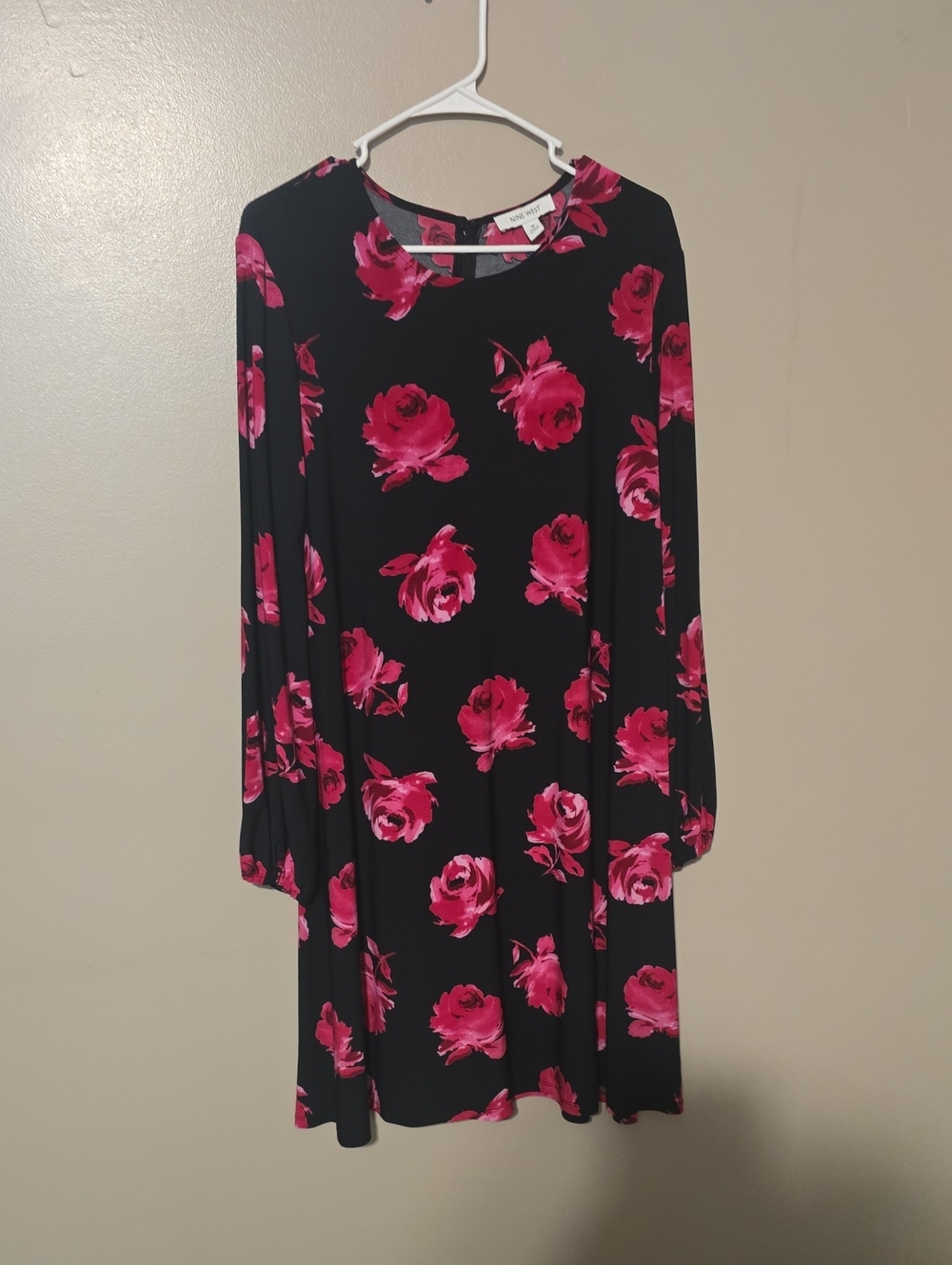 NINE WEST Womens Lea Long Sleee Dress Dress Black Pink‎ Size 14